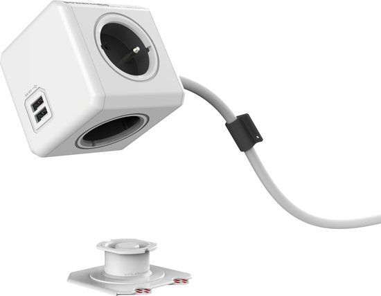 Allocacoc PowerCube Extended USB - 4 Outlets - 3m - Grey/White