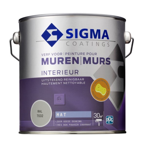 Sigma - Doe Het Zelf Sigma Muurverf reinigbaar mat - RAL 7032 - 2.5L