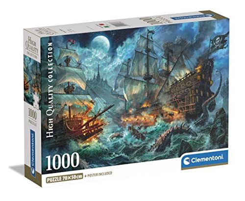 Clementoni Collection-Pirates Battle-1000 puzzel volwassenen, illustratie van Paolo Barbieri, Made in Italy, meerkleurig, 39777