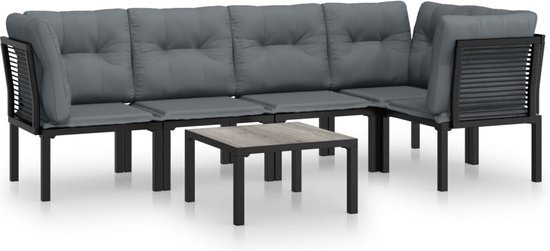 vidaXL 6-delige Loungeset poly rattan zwart en grijs