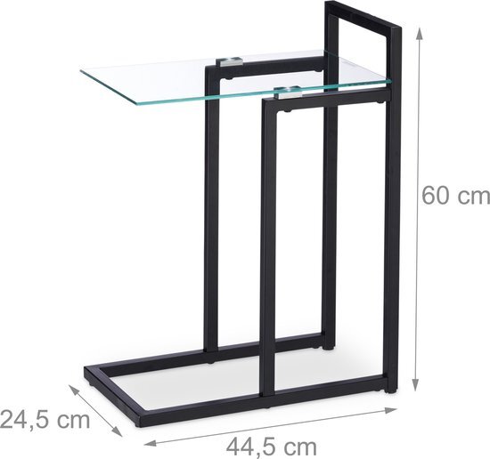 Relaxdays bijzettafel metaal glas - salontafel klein - glasplaat - 60 cm hoog - sidetable zwart