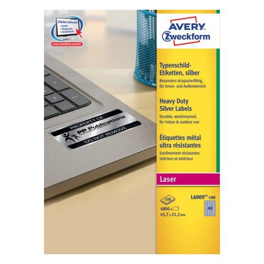 Avery L6009-100 - Etiketten - Zilver