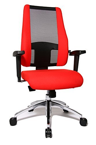 Topstar Air Syncro bureaustoel, bureaustoel, draaistoel, rugleuning van netstof, incl. in hoogte verstelbare armleuningen, stoffen bekleding, zwart/rood