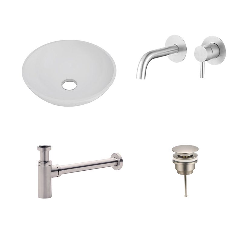 Badkamerplanet Solid Surface Waskomset Aquino rond RVS Inbouwkraan 38x38x12 cm