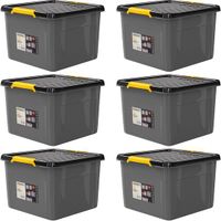 Monzana Boîte de rangement - Set de 6 Plastique 32l Empilable - Anthracite