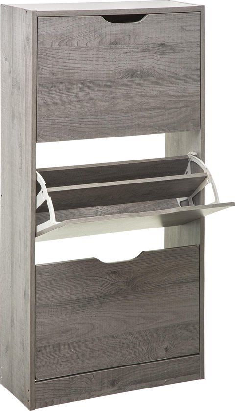 Merkloos Schoenenkast 3 lades - 18 paar - grijs eiken - 60x24x118 cm