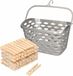 Merkloos / Sans marque Plastic Forte Wasknijpers mandje met ophanghaak - zilver - gevuld met 100x houten wasknijpers van 7 cm