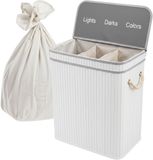 Merkloos Relaxdays Wasmand 3 vakken - 105 l - opvouwbaar - bamboe - wit
