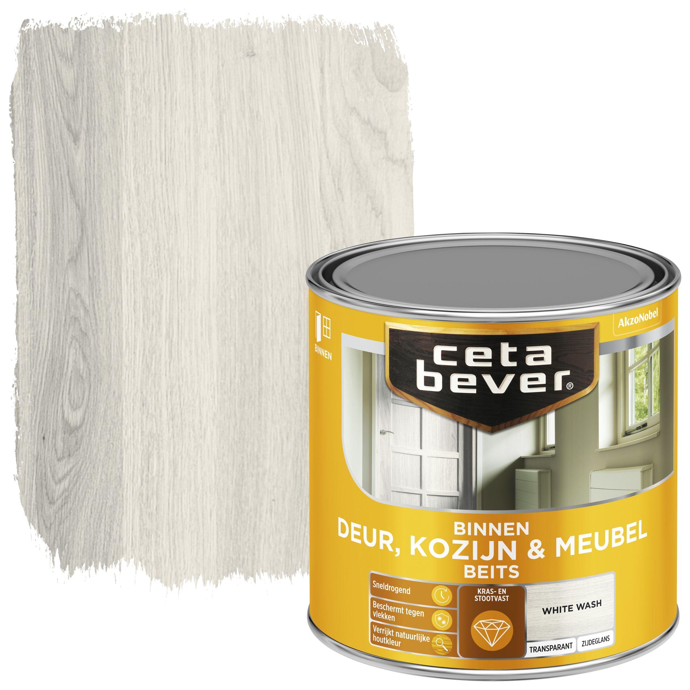 Cetabever Deur, Kozijn & Meubelbeits Transparant White Wash Zijdeglans 250 ml