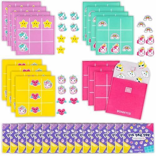 BONNYCO Tic Tac Toe van Eenhoorns Party Bag Vullers voor Kinderen Unisex Pack 16. Kinderfeest Vullers, Kinderfeestcadeaus. Kant-en-klare Feesttasje, Pinata Filler Prijzen, Kinderfeestgunsten