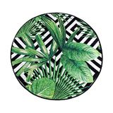 Zwart-witte badmat en groene bladeren