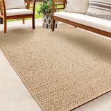 the carpet Kansas - Robuust In- en Outdoor vloerkleed, natuurlijk jute-look met cirkelmotief, weerbestendig, geschikt voor terras en tuin, 120 x 170 cm