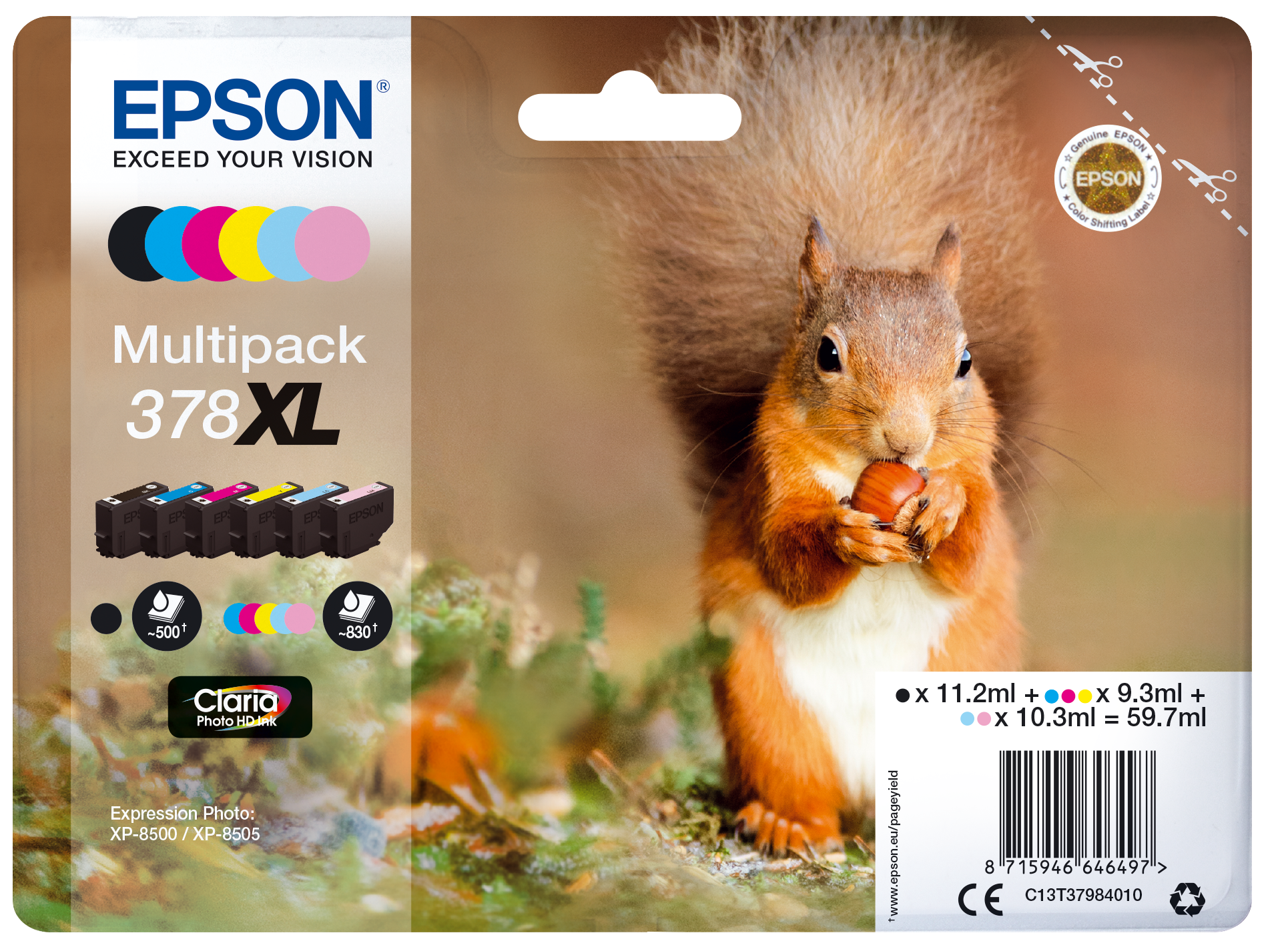 Epson Squirrel Multipack 6-colours 378XL Claria Photo HD Ink single pack / cyaan, geel, magenta, zwart, Lichtmagenta, Lichtyaan