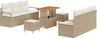 vidaXL Tuinbank Set met kussen 9 pcs Beige poly rattan