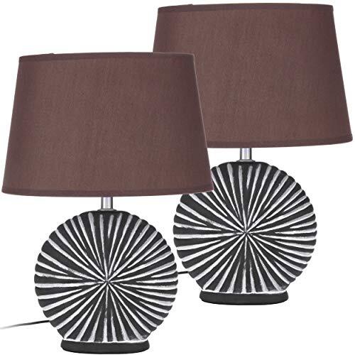 BRUBAKER Set van 2 tafellampen of bedlampjes bruin, keramische poten in tweekleurige, matte afwerking, 36 cm hoogte