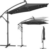 SONGMICS Parasol déporté avec éclairage LED, Parasol déporté 300 cm D, 32 éclairages LED, avec pied, protection solaire balcon, parapluie balcon, UPF 50+, avec manivelle, patio, jardin, gris GPU118G01
