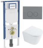 Geberit QeramiQ Dely Toiletset - 36.3x51.7cm - Geberit UP720 inbouwreservoir - rimless - diepspoel - 35mm zitting - softclose - bedieningsplaat licht grijs - ronde knoppen - glans wit