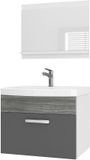 B BELINI GROUP BELINI Badkamermeubel Set PRI PM1 - Badmeubelset 60 cm Grijs Glamour Hoogglans met Wastafel en Spiegel - Wandmontage