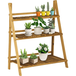 Porte-plantes pliable en bois de sapin 3 niveaux, étagère extérieure pour fleurs et pots, 80x37x93 cm, support jardin design.