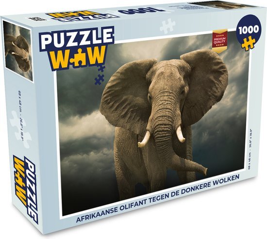 MuchoWow Puzzel Afrikaanse olifant tegen de donkere wolken - Legpuzzel - Puzzel 1000 stukjes volwassenen