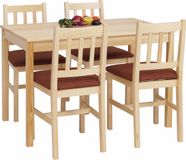 HWC-F77 Ensemble de salle à manger, pin massif, revêtement en tissu, style champêtre, 110 cm de haut, naturel, revêtement terre cuite