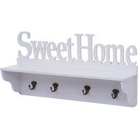 Sweet Home Wandkapstok HWC-D41, kapstok plank, 4 haken solide 30x60x13cm ~ wit