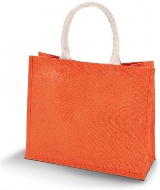 Kimood Jute oranje shopper/boodschappen tas 42 cm - Stevige boodschappentassen/shopper bag