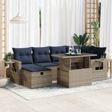 Maison Exclusive - Ensemble de jardin, 7 pièces, avec coussins, gris, en polyrotin et bois d'acacia