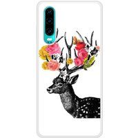 P30 Cerf fleurs bedrukt siliconen hoesje