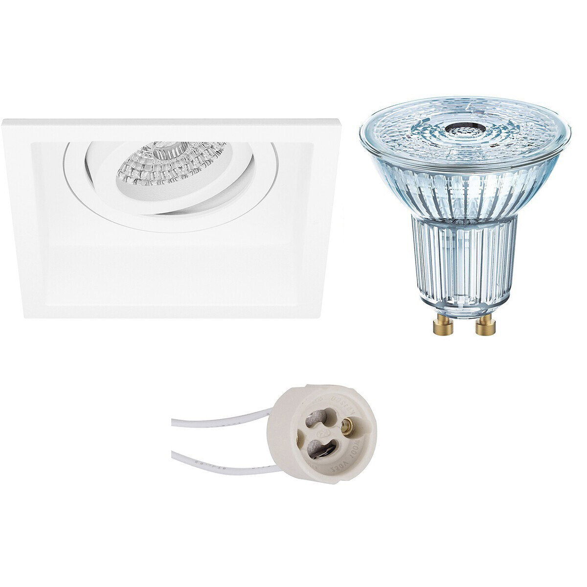 Osram - LED Spot Set - Parathom PAR16 930 36D - Pragmi Domy Pro - GU10 Fitting - Dimbaar - Inbouw Vierkant - Mat Wit - 3.7W - Warm Wit 3000K - Verdiept - Kantelbaar - 105mm