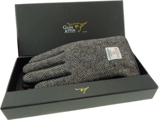 Heren Handschoenen Heide gem&#234;leerd met Zwart Leer - Harris Tweed - Glen Appin of Scotland