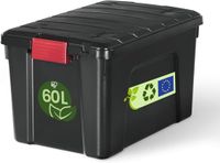 Iris Ohyama, Grote kunststof opbergbox, 60L, Garagebox, Zwart, Stapelbaar, Robuuste kliksluitingen met handgrepen, SIA-60