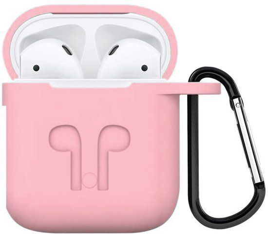 KELERINO. Airpods hoesje siliconen case - 3 in 1 set + strap + earhoox voor Apple Airpods - Roze