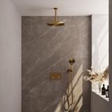Brauer Gold Carving Thermostatische Regendoucheset Inbouw - Hoofddouche 30 cm - Met Drukknoppen - Handdouche 3 Standen - Doucheslang - Wandaansluitbocht - Geborsteld Goud