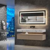 Miroir de salle de bain LED - Miroir mural 100x60 cm - Anti-buée - Éclairage de fond dimmable avec 3 couleurs de lumière - Capteur tactile - IP44, sans cadre