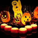 IDEALHOUSE Led-pompoen-theelichtjes zonder vlam, Halloween-decoratie, set | RGB-kleurverandering + warmwit flikkeren, dimbaar, timer, werkt op batterijen, afstandsbediening, Halloween-decoratie binnen