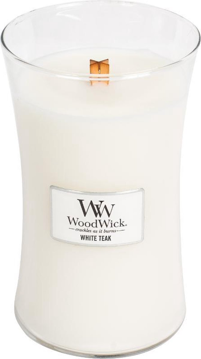 Woodwick Hourglass Large Geurkaars - White Teak