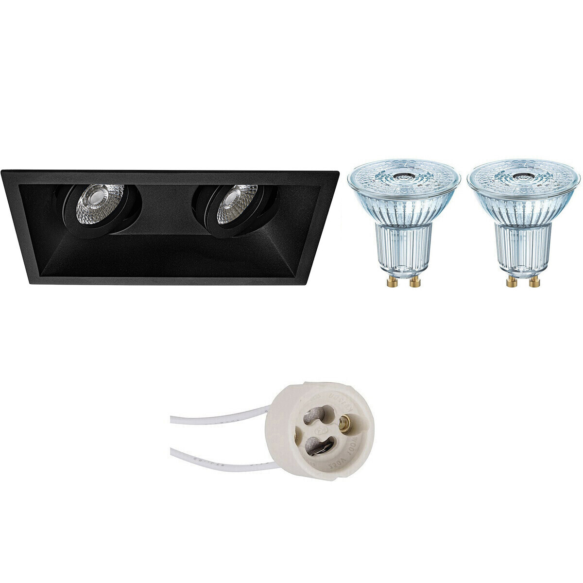 Osram Voordeelset - LED Spot Set - Parathom PAR16 930 36D - Pragmi Zano Pro - GU10 Fitting - Dimbaar - Inbouw Rechthoek Dubbel - Mat Zwart - 3.7W - Warm Wit 3000K - Kantelbaar - 185x93mm