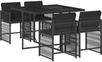vidaXL 5-delige Tuinset met kussens, polyrattan, zwart