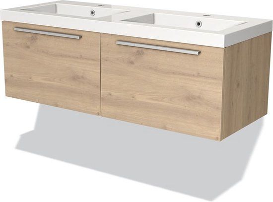 Maxaro Badkamermeubel 120cm Modulo Lichtbruin Eiken 2 Lades Vlak Wastafel Mineraalmarmer - 6095828858807