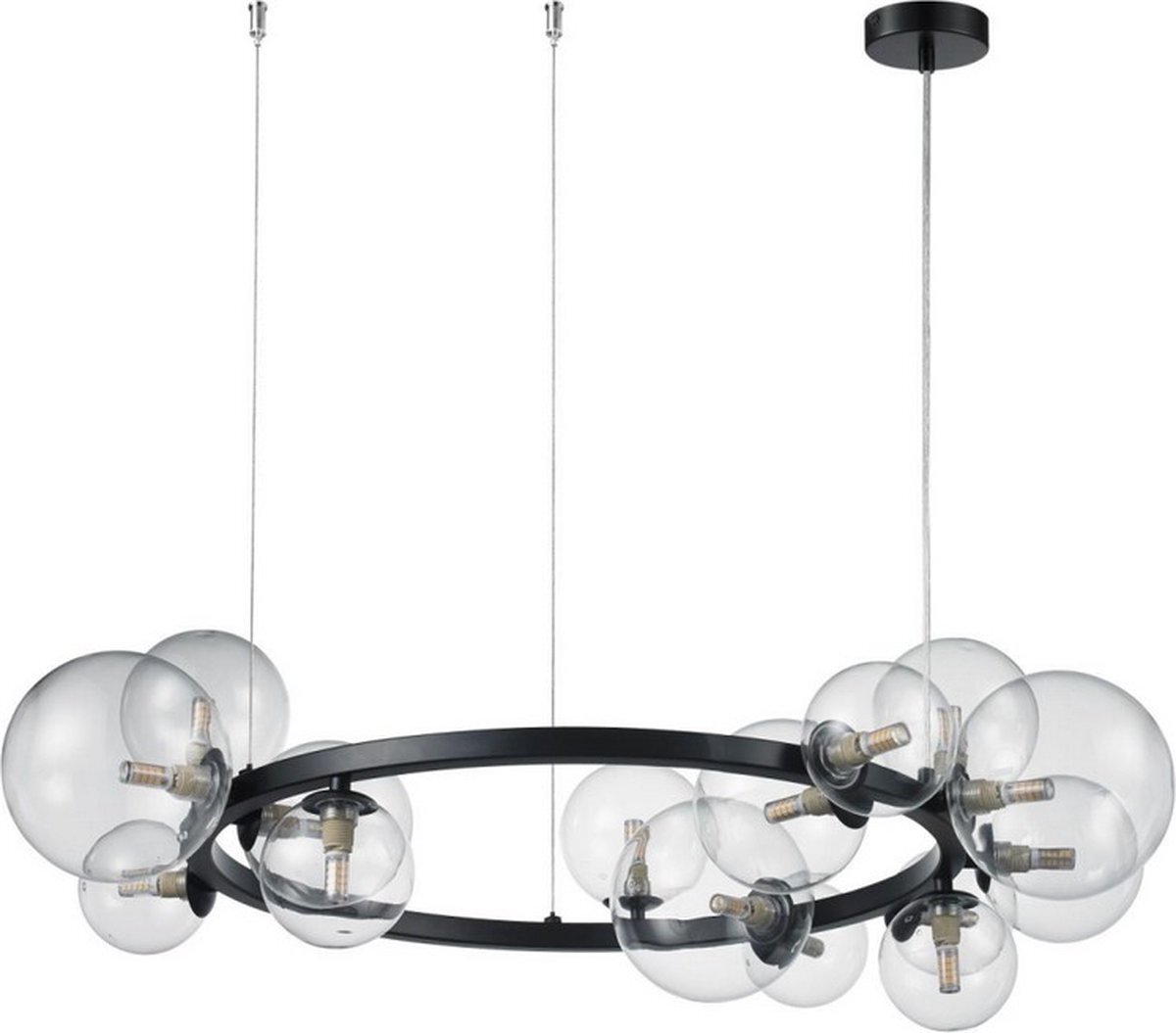 Rilimo Hanglamp Industrieel Plafondlamp Industriele Hanglamp Eetkamer - Plafondlamp Zwart Glas 24 glazen bollen 85cm