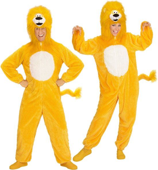 Widmann Leeuw & Tijger & Luipaard & Panter Kostuum Dieren Onesie Pluche Gele Leeuw Kostuum Large / XL Carnaval kostuum Verkleedkleding