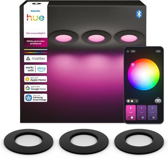 Philips Hue dunne LED inbouwspot - zwart - 3-pack