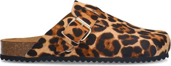 Sacha Dames Leopard Clogs met Gesp Maat 37 Cognac Suède Kurk Rubber