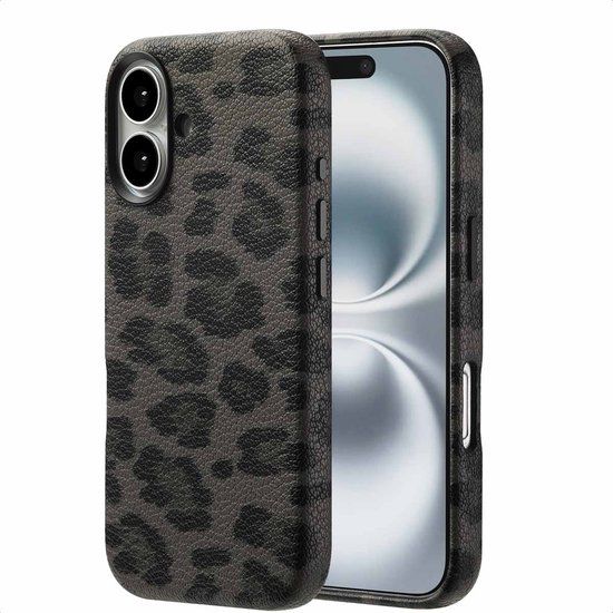 Selencia Sabi Backcover Panterprint met MagSafe voor de Apple iPhone 16 - Midnight Black