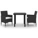 VidaXL 3-delige Tuinset met kussens, poly rattan en glas