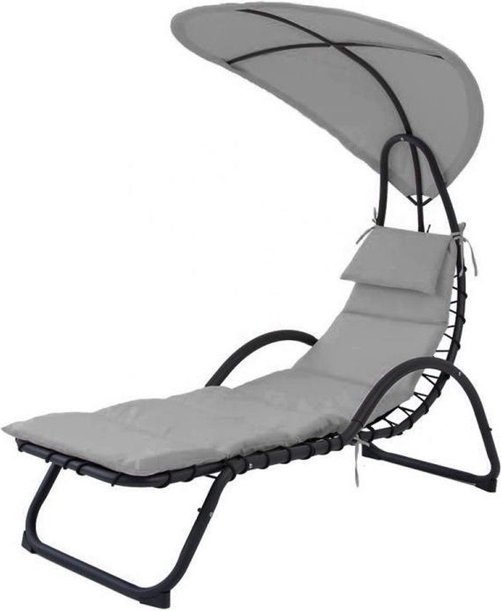 Viking Choice Ligstoel tuin - met parasol - grijs | Kunststof | 2023