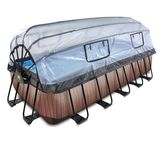 EXIT Wood Rectangular Pool 540x250x122cm with Sand Filter Pump and Canopy - Brun