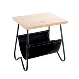 HAKU Bijzettafel eiken licht zwart MDF metaal textielweefsel salontafel klein - Maat: B 48 cm x H 51 cm x D 40 cm, Stijl: Modern