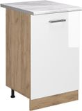 Vicco R-Line meuble bas de cuisine, Blanc laqué brillant/Chêne doré, 50 cm plan de travail marbre